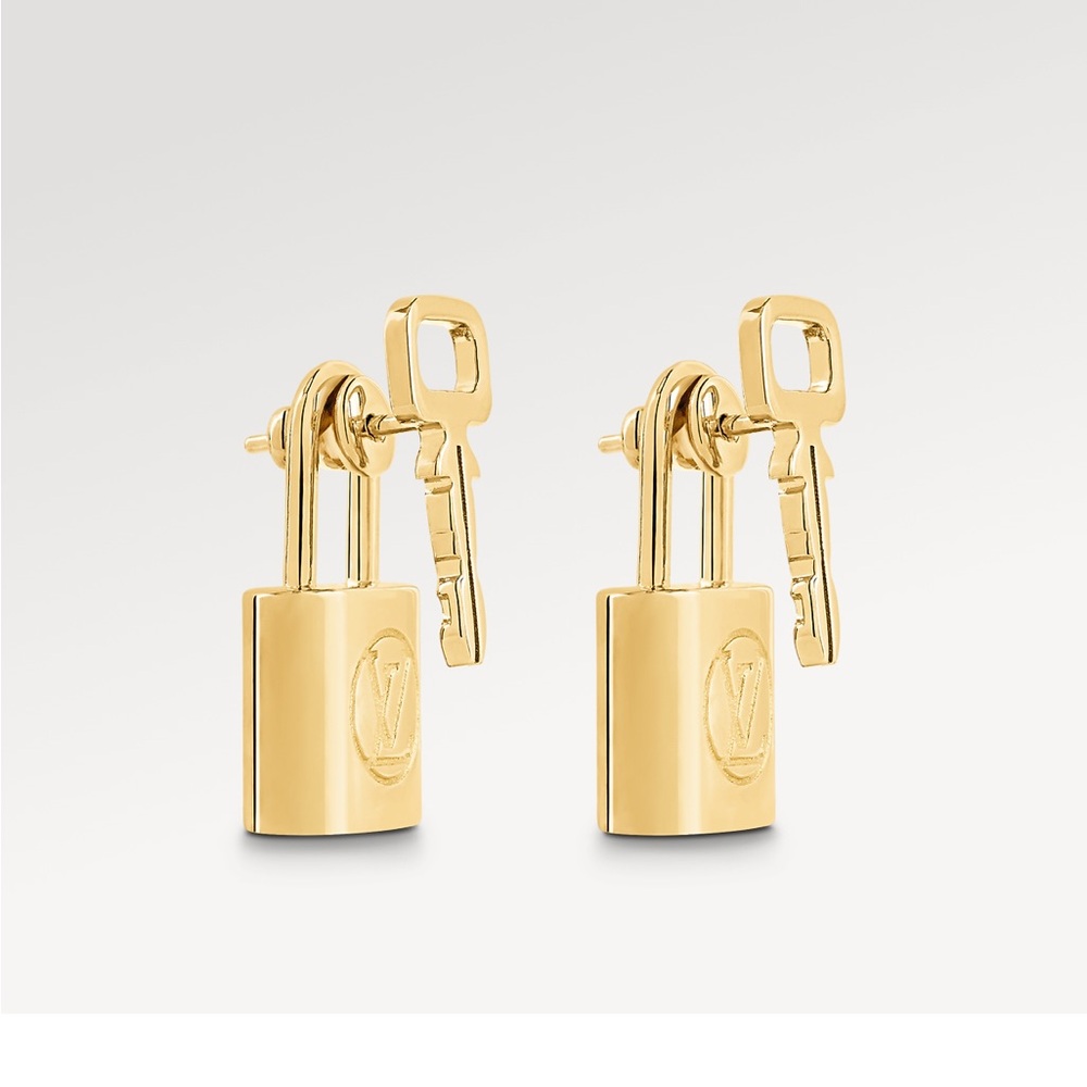 Louis Vuitton Gold Padlock and Key Earrings